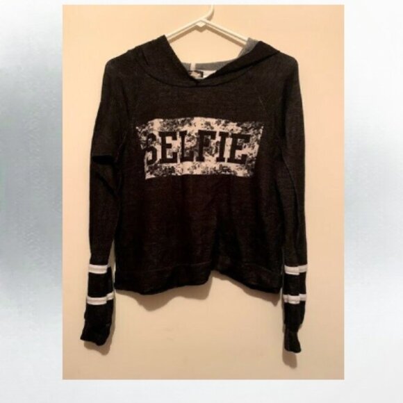 Fashmob long sleeved hooded dark gray juniors size m top "selfie" - Picture 1 of 3